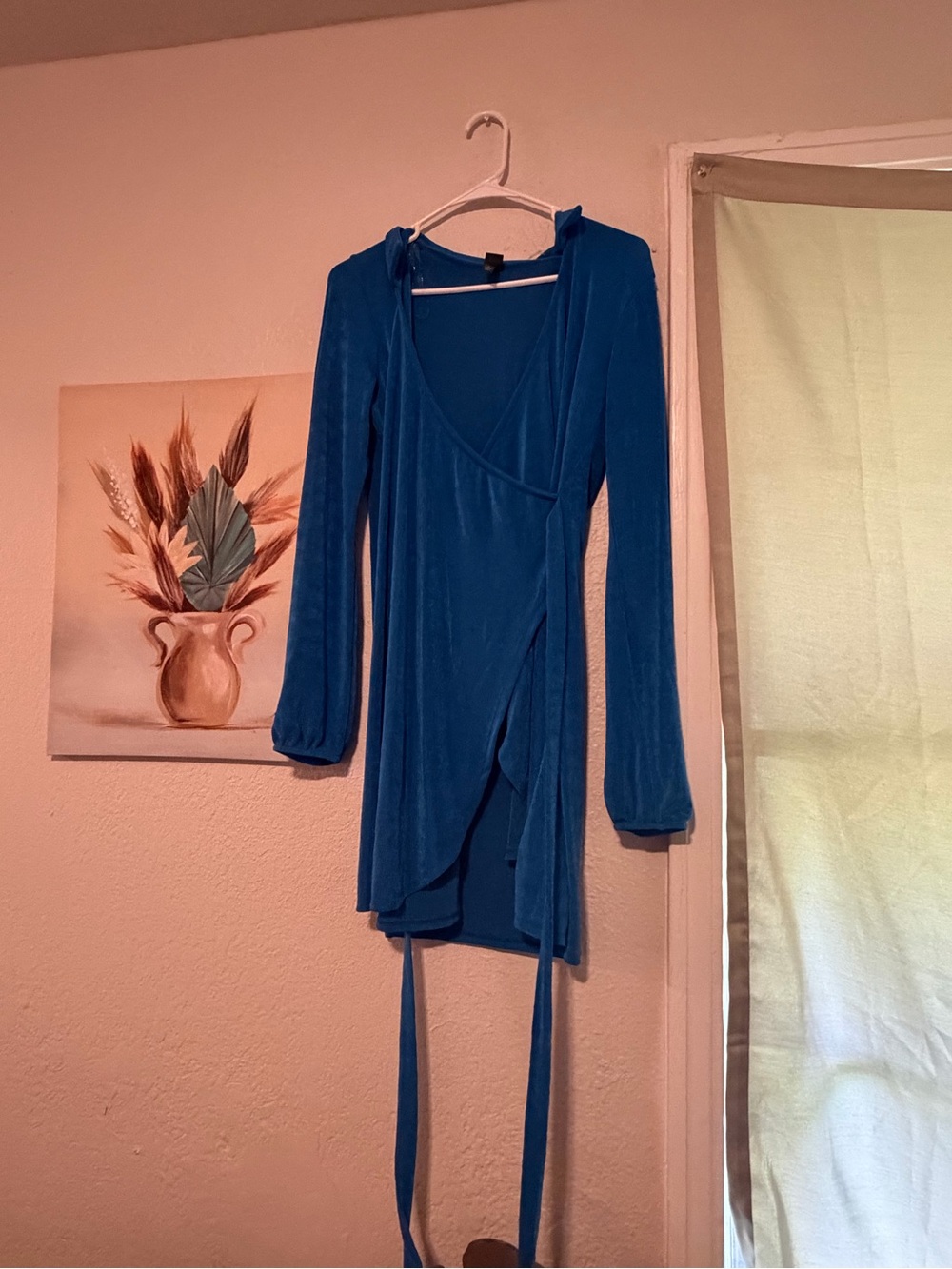wild fable Teal Blue Velvet Wrap Long-Sleeve Dress